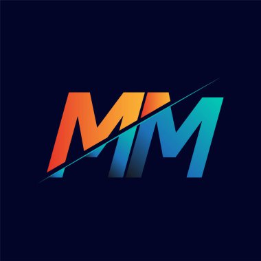MM ilk logo şirketi adı mavi ve turuncu, Basit ve Modern Logo Tasarımı.