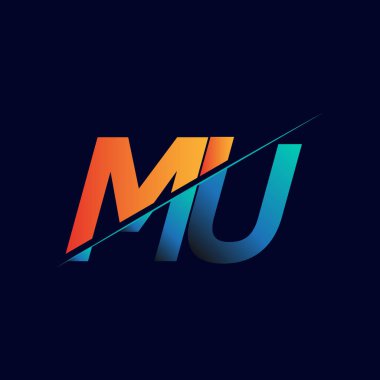 MU ilk logo şirketi adı mavi ve turuncu, Basit ve Modern Logo Tasarımı.