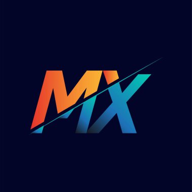 MX ilk logo şirketi adı mavi ve turuncu, Basit ve Modern Logo Tasarımı.