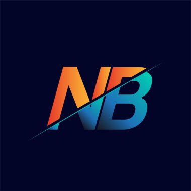 NB ilk logo şirketi adı mavi ve turuncu, Basit ve Modern Logo Tasarımı.