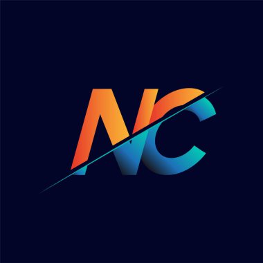 NC ilk logo şirketi adı mavi ve turuncu, Basit ve Modern Logo Tasarımı.