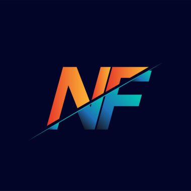 NF 'nin ilk logo şirketi adı mavi ve turuncu, Basit ve Modern Logo Tasarımı.