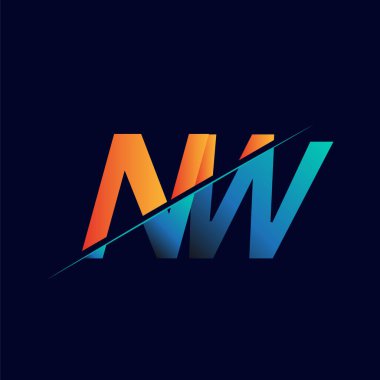 NW ilk logo şirketi adı mavi ve turuncu, basit ve modern logo tasarımı.