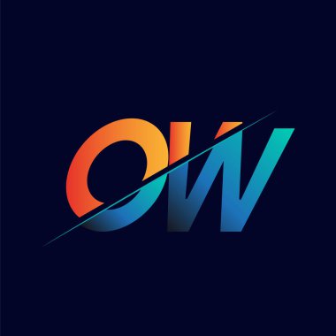 OW ilk logo şirketi adı mavi ve turuncu, Basit ve Modern Logo Tasarımı.