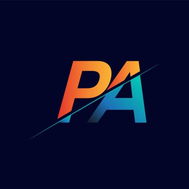 PA ilk logo şirketi adı mavi ve turuncu, basit ve modern logo tasarımı.