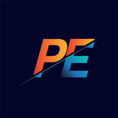 PE ilk logo şirketi adı mavi ve turuncu, Basit ve Modern Logo Tasarımı.