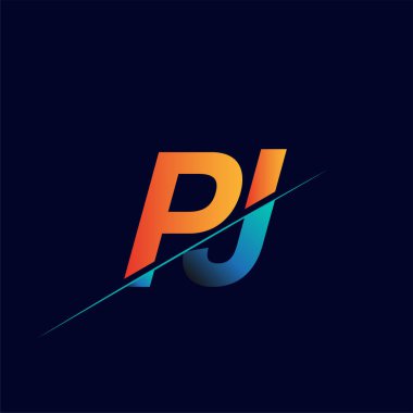 PJ ilk logo şirketi adı mavi ve turuncu, Basit ve Modern Logo Tasarımı.