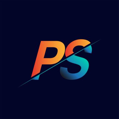 PS ilk logo şirketi adı mavi ve turuncu, Basit ve Modern Logo Tasarımı.