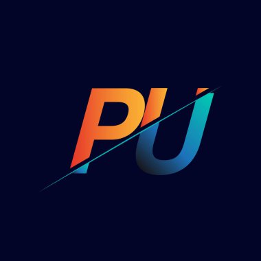 PU ilk logo şirketi adı mavi ve turuncu, Basit ve Modern Logo Tasarımı.