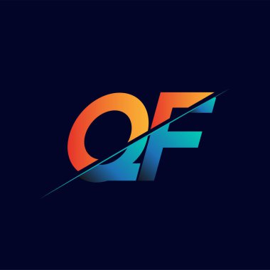 QF ilk logo şirketi adı mavi ve turuncu, Basit ve Modern Logo Tasarımı.