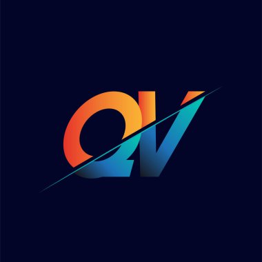 QV ilk logo şirketi adı mavi ve turuncu, Basit ve Modern Logo Tasarımı.