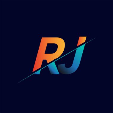 RJ ilk logo şirketi adı mavi ve turuncu, Basit ve Modern Logo Tasarımı.