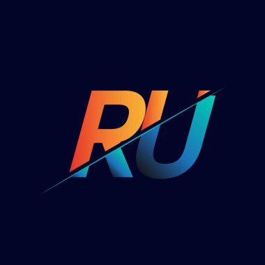 RU ilk logo şirketi adı mavi ve turuncu, Basit ve Modern Logo Tasarımı.