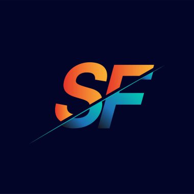 SF ilk logo şirketi adı mavi ve turuncu, Basit ve Modern Logo Tasarımı.