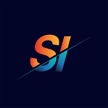 SI ilk logo şirketi adı mavi ve turuncu, Basit ve Modern Logo Tasarımı.
