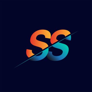 SS ilk logo şirketi adı mavi ve turuncu, basit ve modern logo tasarımı.