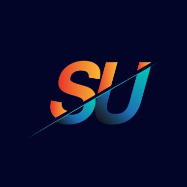 SU 'nun ilk logo şirketi adı mavi ve turuncu, basit ve modern logo tasarımı.