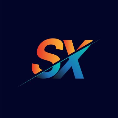 SX ilk logo şirketi adı mavi ve turuncu, Basit ve Modern Logo Tasarımı.