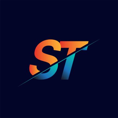 ST ilk logo şirketi adı mavi ve turuncu, Basit ve Modern Logo Tasarımı.