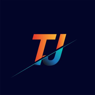 TJ ilk logo şirketi adı mavi ve turuncu, Basit ve Modern Logo Tasarımı.