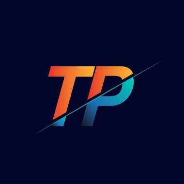 TP ilk logo şirketi adı mavi ve turuncu, Basit ve Modern Logo Tasarımı.