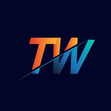 TW ilk logo şirketi adı mavi ve turuncu, Basit ve Modern Logo Tasarımı.
