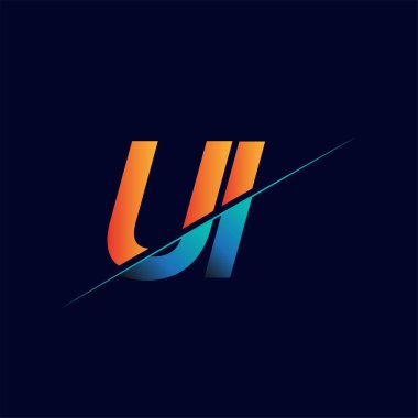 UI ilk logo şirketi adı mavi ve turuncu, Basit ve Modern Logo Tasarımı.