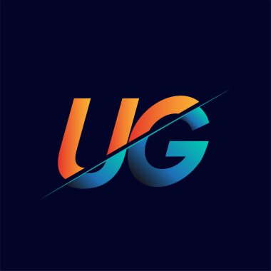 UG ilk logo şirketi adı mavi ve turuncu, Basit ve Modern Logo Tasarımı.