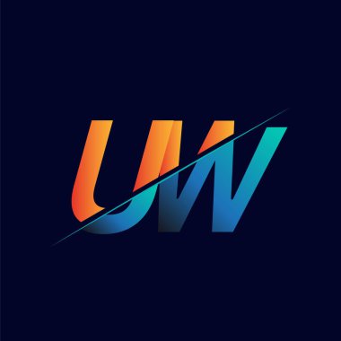 UW ilk logo şirketi adı mavi ve turuncu, Basit ve Modern Logo Tasarımı.