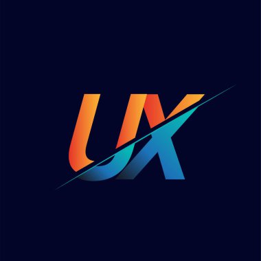 UX ilk logo şirketi adı mavi ve turuncu, Basit ve Modern Logo Tasarımı.