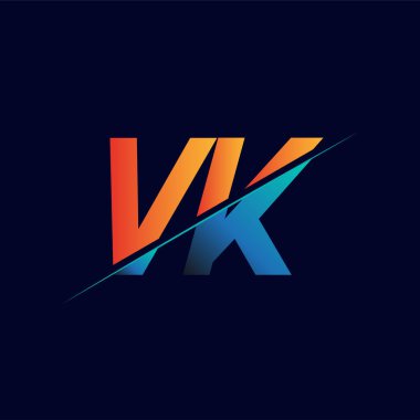 VK ilk logo şirketi adı mavi ve turuncu, Basit ve Modern Logo Tasarımı.