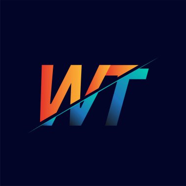 WT ilk logo şirketi adı mavi ve turuncu, basit ve modern logo tasarımı.