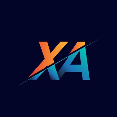 XA ilk logo şirketi adı mavi ve turuncu, basit ve modern logo tasarımı.