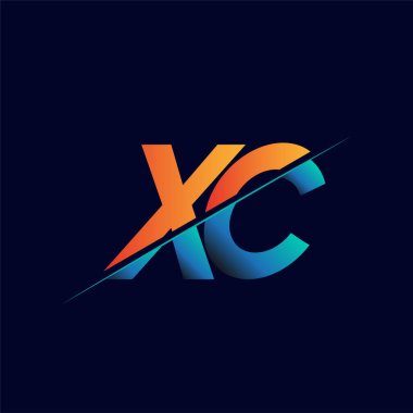 XC ilk logo şirketi adı mavi ve turuncu, Basit ve Modern Logo Tasarımı.
