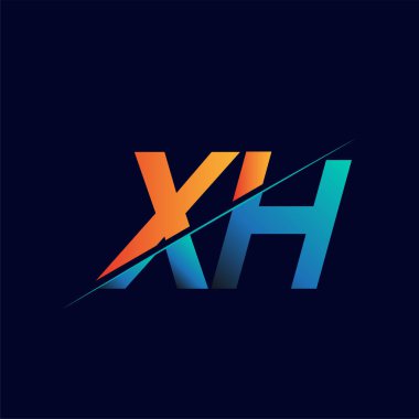 XH ilk logo şirketi adı mavi ve turuncu, basit ve modern logo tasarımı.