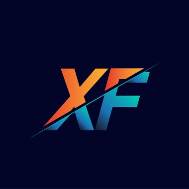 XF ilk logo şirketi adı mavi ve turuncu, Basit ve Modern Logo Tasarımı.