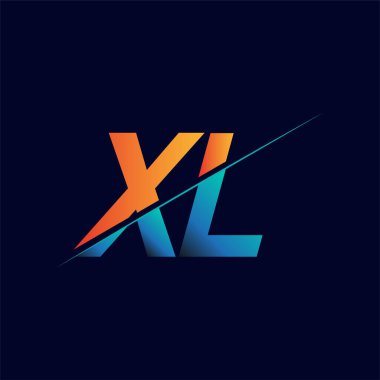 XL ilk logo şirketi adı mavi ve turuncu, Basit ve Modern Logo Tasarımı.