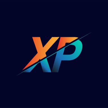XP ilk logo şirketi adı mavi ve turuncu, Basit ve Modern Logo Tasarımı.