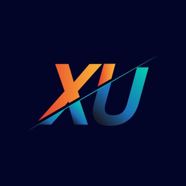 XU ilk logo şirketi adı mavi ve turuncu, Basit ve Modern Logo Tasarımı.