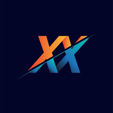 XX ilk logo şirketi adı mavi ve turuncu, Basit ve Modern Logo Tasarımı.