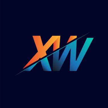 XW ilk logo şirketi adı mavi ve turuncu, Basit ve Modern Logo Tasarımı.