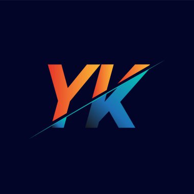 YK ilk logo şirketi adı mavi ve turuncu, Basit ve Modern Logo Tasarımı.