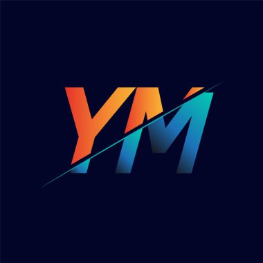 YM ilk logo şirketi adı mavi ve turuncu, Basit ve Modern Logo Tasarımı.