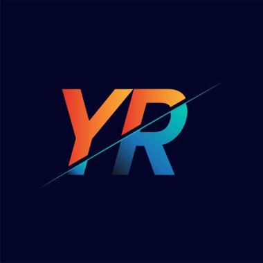 YR 'nin ilk logo şirketi adı mavi ve turuncu, Basit ve Modern Logo Tasarımı.
