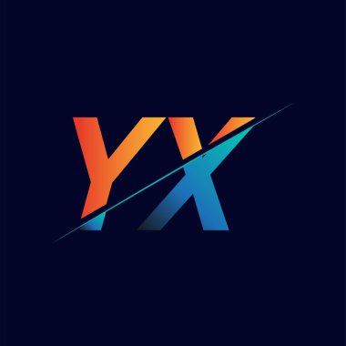 YX ilk logo şirketi adı mavi ve turuncu, Basit ve Modern Logo Tasarımı.