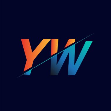 YW ilk logo şirketi adı mavi ve turuncu, basit ve modern logo tasarımı.