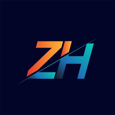 ZH ilk logo şirketi adı mavi ve turuncu, Basit ve Modern Logo Tasarımı.