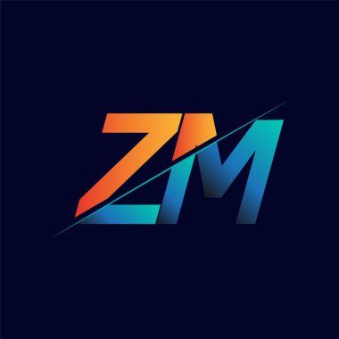 ZM ilk logo şirketi adı mavi ve turuncu, Basit ve Modern Logo Tasarımı.