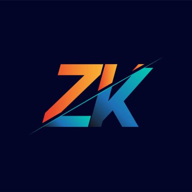 ZK ilk logo şirketi adı mavi ve turuncu, Basit ve Modern Logo Tasarımı.