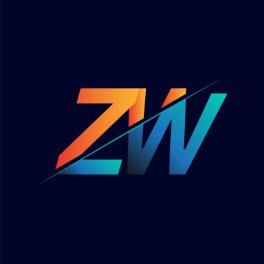 ZW ilk logo şirketi adı mavi ve turuncu, Basit ve Modern Logo Tasarımı.